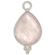 16x9mm 925 Sterling Silver faceted drop Charm with small balls - Rose Quartz x1|raw }}