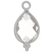16x9mm 925 Sterling Silver faceted drop Charm with small balls - Crystal Rock x1