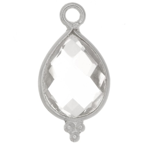 16x9mm 925 Sterling Silver faceted drop Charm with small balls - Crystal Rock x1