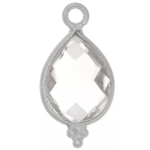 16x9mm 925 Sterling Silver faceted drop Charm with small balls - Crystal Rock x1