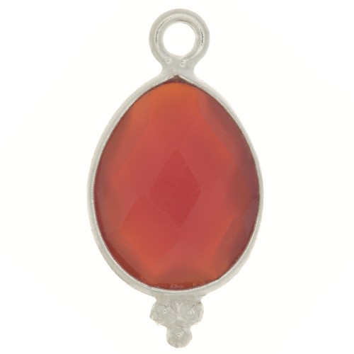 16x9mm 925 Sterling Silver faceted drop Charm with balls - imitation Cornaline x1