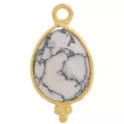 16x9mm 925 St Silver Faceted Charm with Balls - Gold Tone - Howlite x1
