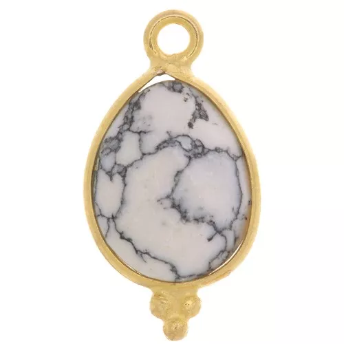 16x9mm 925 St Silver Faceted Charm with Balls - Gold Tone - Howlite x1
