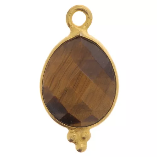 16x9mm 925 St Silver Faceted Charm with Balls - Gold Tone - Tiger Eye x1