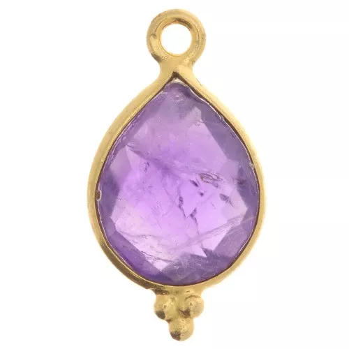 16x9mm 925 St Silver Faceted Charm with Balls - Gold Tone - Amethyst x1