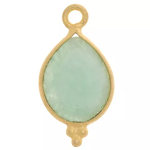 16x9mm 925 St Silver Faceted Charm with Balls - Gold Tone - Amazonite x1