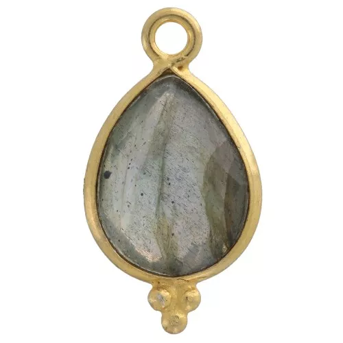 16x9mm 925 St Silver Faceted Charm with Balls - Gold Tone - Labradorite x1