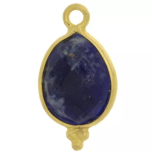 16x9mm 925 St Silver Faceted Charm with Balls - Gold Tone - Sodalite x1