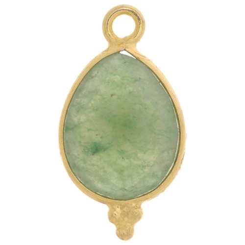 16x9mm 925 St Silver Faceted Charm with Balls - Gold Tone - Aventurine x1