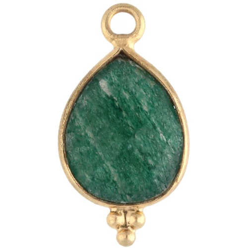 16x9mm 925 St Silver Faceted Charm with Balls - Gold Tone - Aventurine x1