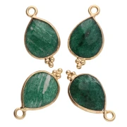 16x9mm 925 St Silver Faceted Charm with Balls - Gold Tone - Aventurine x1