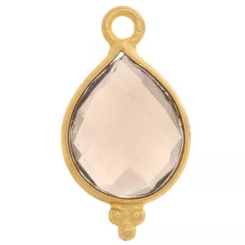 16x9mm 925 St Silver Faceted Charm with Balls - Gold Tone - Smoky Quartz x1