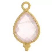 16x9mm 925 St Silver Faceted Charm with Balls - Gold Tone - Rose Quartz x1