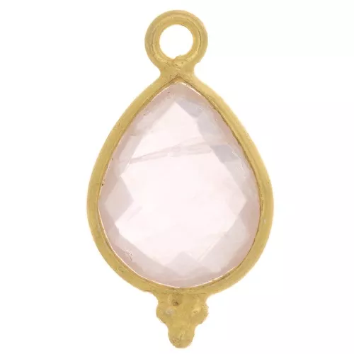 16x9mm 925 St Silver Faceted Charm with Balls - Gold Tone - Rose Quartz x1