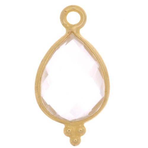 16x9mm 925 St Silver Faceted Charm with Balls - Gold Tone - Rock Crystal x1