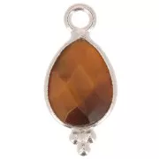 14x7mm 925 sterling silver Faceted Charm with Balls - Tiger Eye x1