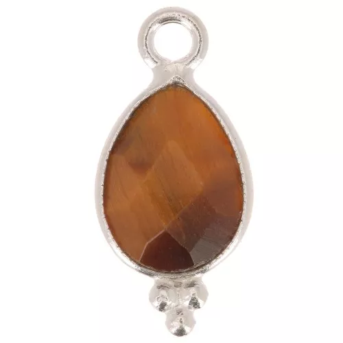 14x7mm 925 sterling silver Faceted Charm with Balls - Tiger Eye x1