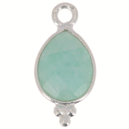 14x7mm 925 sterling silver Faceted Charm with Balls - Amazonite x1