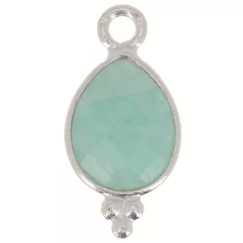 14x7mm 925 sterling silver Faceted Charm with Balls - Amazonite x1