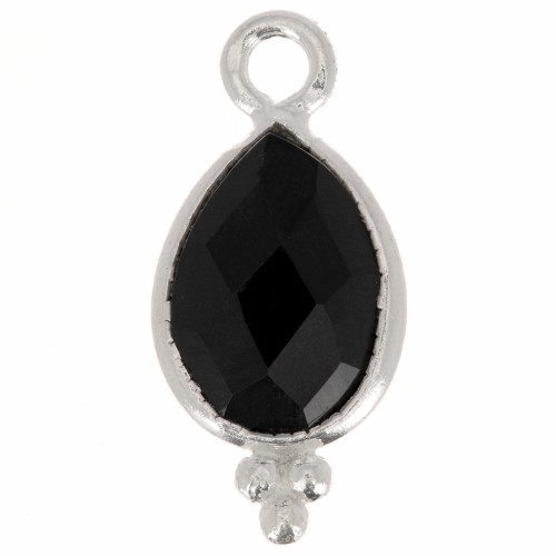 14x7mm 925 sterling silver Faceted Charm with Balls - Black Onyx x1