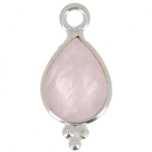 14x7mm 925 sterling silver Faceted Charm with Balls - Rose Quartz x1