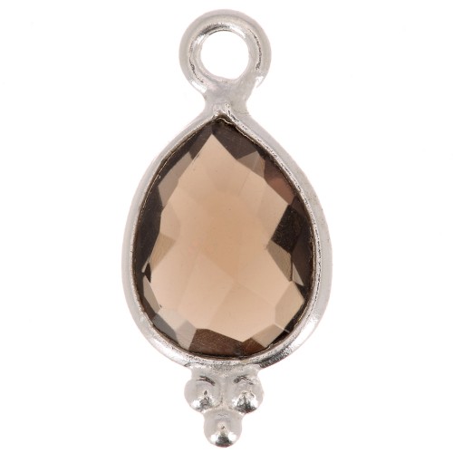 14x7mm 925 sterling silver Faceted Charm with Balls - Smoky Quartz x1