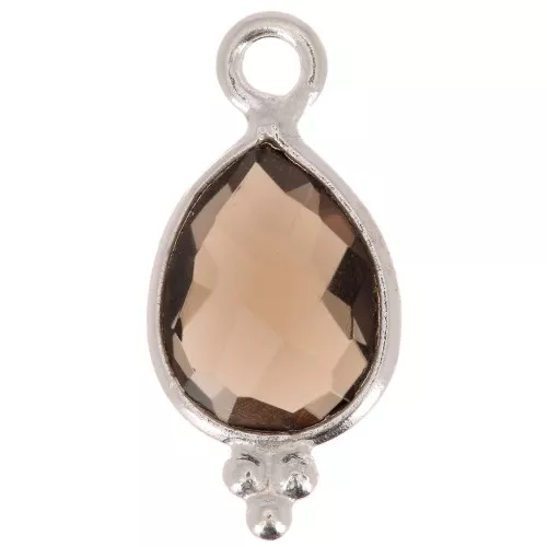 14x7mm 925 sterling silver Faceted Charm with Balls - Smoky Quartz x1