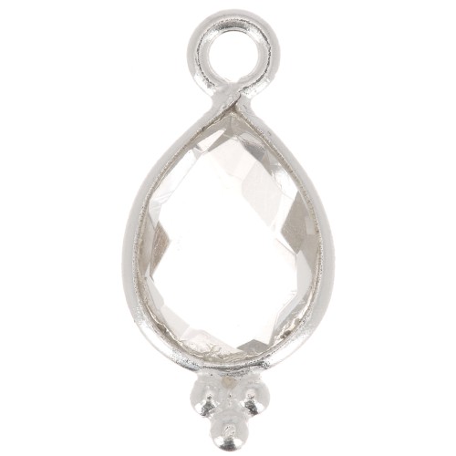 14x7mm 925 sterling silver Faceted Charm with Balls - Rock Crystal x1