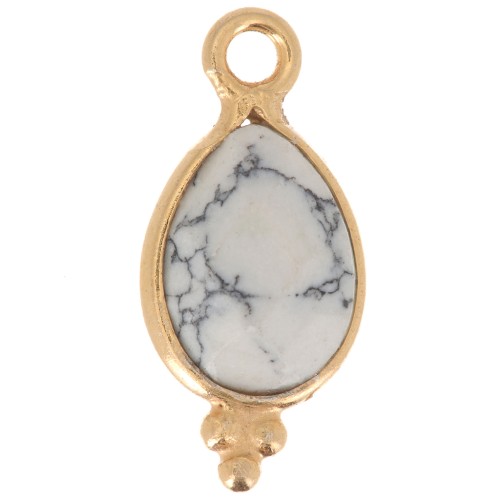 14x7mm 925 sterling silver Faceted Charm with Balls - Gold Plated - Howlite x1