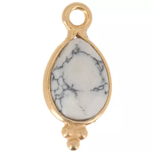 14x7mm 925 sterling silver Faceted Charm with Balls - Gold Plated - Howlite x1