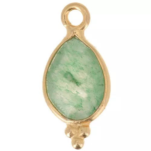 14x7mm 925 sterling silver Faceted Charm with Balls - Gold Plated - Aventurine x1