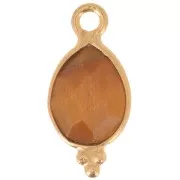 14x7mm 925 sterling silver Faceted Charm with Balls - Gold Plated - Tiger Eye x1