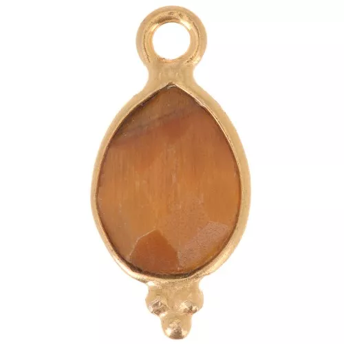 14x7mm 925 sterling silver Faceted Charm with Balls - Gold Plated - Tiger Eye x1