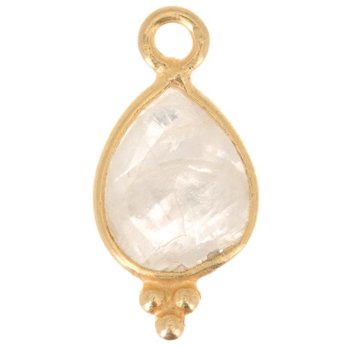 14x7mm 925 sterling silver Faceted Charm with Balls - Gold Plated - Moonstone x1