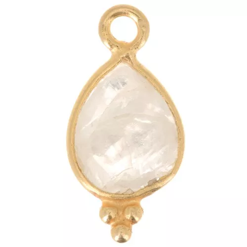 14x7mm 925 sterling silver Faceted Charm with Balls - Gold Plated - Moonstone x1