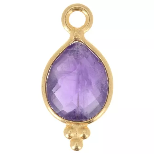 14x7mm 925 sterling silver Faceted Charm with Balls - Gold Plated - Amethyst x1
