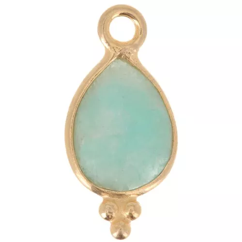 14x7mm 925 sterling silver Faceted Charm with Balls - Gold Plated - Amazonite x1