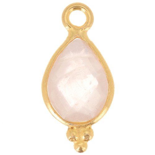 14x7mm 925 sterling silver Faceted Charm with Balls - Gold Plated - Rose Quartz x1