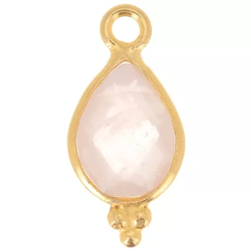 14x7mm 925 sterling silver Faceted Charm with Balls - Gold Plated - Rose Quartz x1