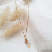 14x7mm 925 sterling silver Faceted Charm with Balls - Gold Plated - Rose Quartz x1