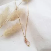 14x7mm 925 sterling silver Faceted Charm with Balls - Gold Plated - Rose Quartz x1