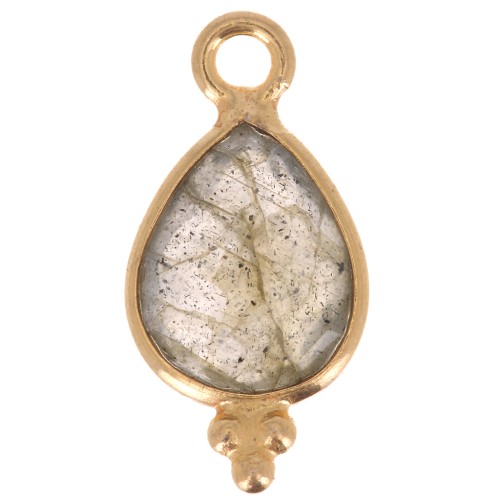 14x7mm 925 sterling silver Faceted Charm with Balls - Gold Plated - Labradorite x1