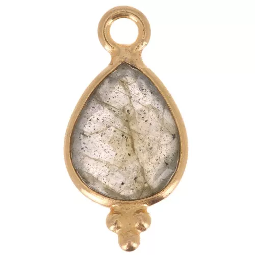 14x7mm 925 sterling silver Faceted Charm with Balls - Gold Plated - Labradorite x1