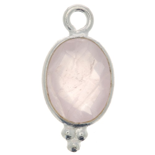 14x7mm 925 Sterling Silver Faceted charm with balls - Rose Quartz x1