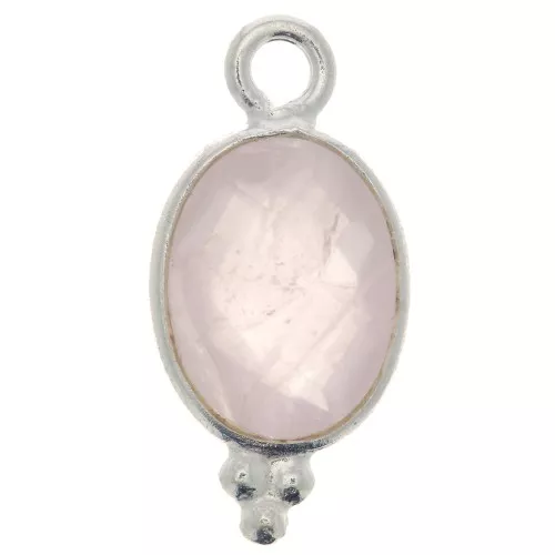 14x7mm 925 Sterling Silver Faceted charm with balls - Rose Quartz x1