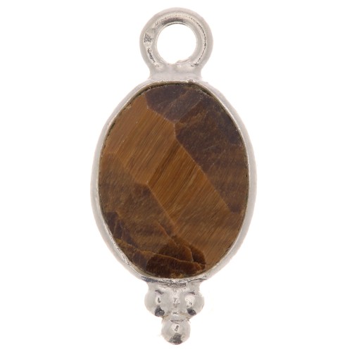 14x7mm 925 Sterling Silver Faceted charm with balls - Tiger Eye x1