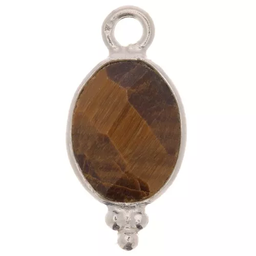 14x7mm 925 Sterling Silver Faceted charm with balls - Tiger Eye x1