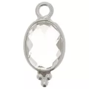 14x7mm 925 Sterling Silver Faceted charm with balls - Rock Crystal x1