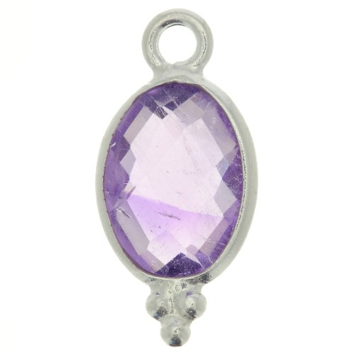 14x7mm 925 Sterling Silver Faceted charm with balls - Amethyst x1