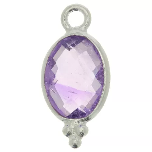 14x7mm 925 Sterling Silver Faceted charm with balls - Amethyst x1